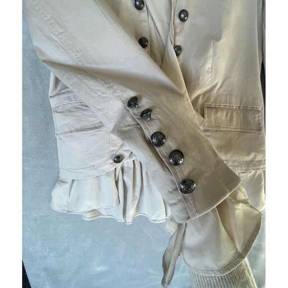 Free People Jacket Womens Size Small Beige Ruffles Romantic Military Boho Peplum - Picture 12 of 13